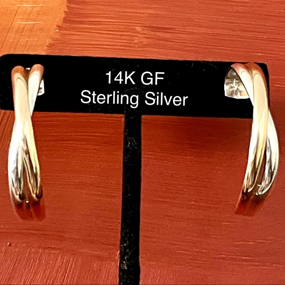 14K GOLD FILLED AND 925 STERLING SILVER WOMANS HOOP EARRINGS CLASSIC CROSSOVER